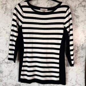 Roz & Ali Sweater‎ Black/White Stripe Size Small 3/4 Length Sleeves
